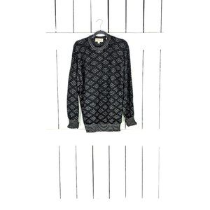 Pronto Uomo Firenze black white diamond slouchy knit snow cabin pullover sweater
